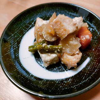 焼き豆腐と根菜のそぼろ煮